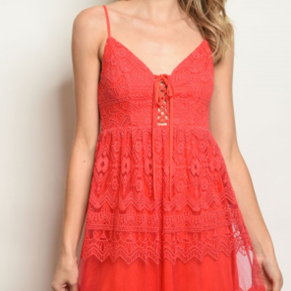 GIRLY & FLIRTY RED LACE DRESS - Picture 5 of 8